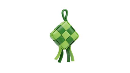 3D Render of a Ketupat Ornament with Green Woven Pattern