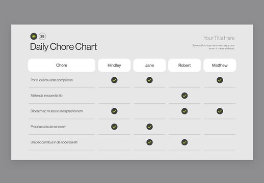 Chore Chart Table Infographic Template in Modern Minimal Style