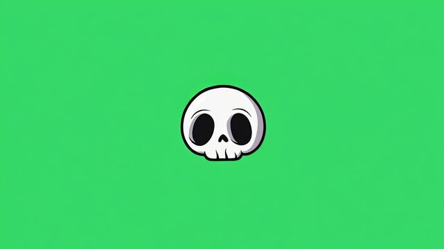 Crying Skull Emoji Cartoon Character on Chroma Key Background
