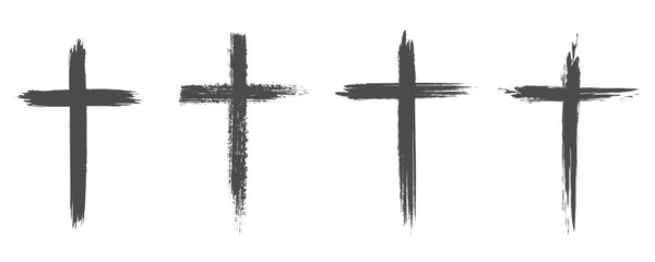 Christian cross set collection. Paint brush stroke cross. Religious cross.