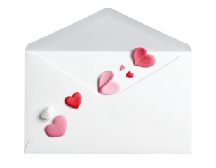 Love message letter styled for valentines day visuals, isolated on white and transparent.