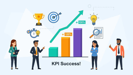 Business professionals celebrating KPI success with upward trending graph and icons PageSpeed Insights d2bc8e80-fe45-455 PageSpeed Insights