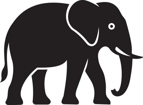 Majestic black elephant silhouette illustration walking in profile on a white background