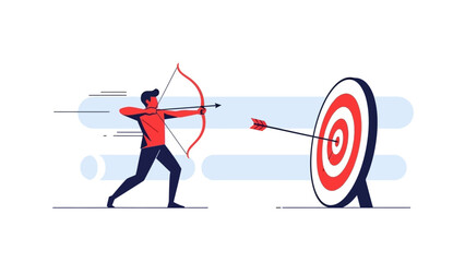 Man in red shirt hitting target with arrow, 94438b87 precision and focus illustrated