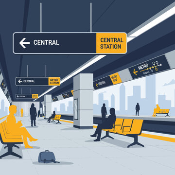 Central Station Subway Platform with Signage.