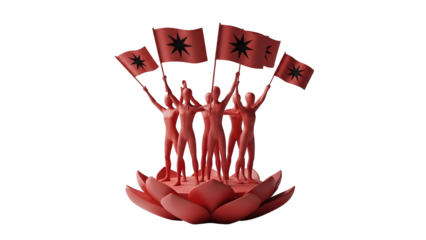Labour day celebration isolated on transparent background with workers and flags