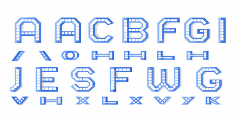 Digital alphabet letters in blue designed with a pixelated blocky style © Bibhas