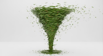 Captivating digital illustration showcasing a powerful vortex formed by vibrant green leaves, symbolizing natural energy and dynamic environmental forces