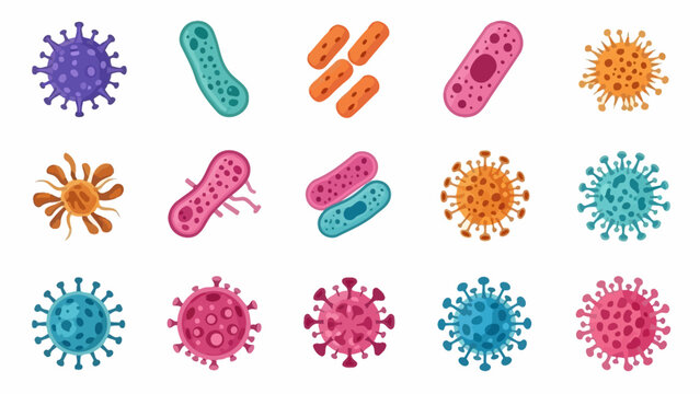 A vibrant collection of diverse microscopic organisms, including various types of viruses and bacteria, depicted in a colorful and illustrative style.