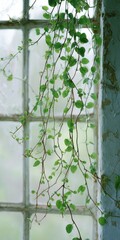 Hanging greenery cascading from a window.