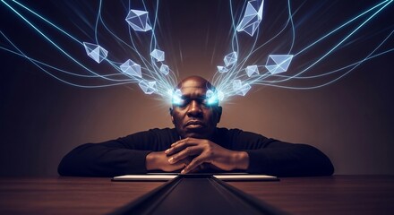 Man with Digital Envelope Icons Emerging from Head.