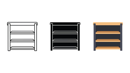 Three tier storage rack illustration in different styles