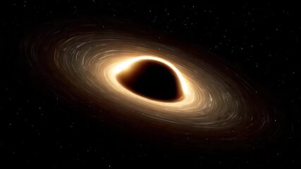 A bright glowing black hole with swirling accretion disk in outer space with stars - Powered by Adobe