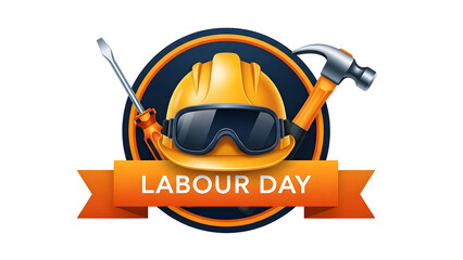 Labour day celebration emblem with safety gear isolated on transparent background