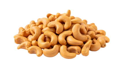 Pile of cashew nuts isolated on transparent background