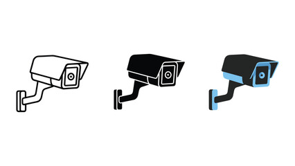 Cctv camera icons in different styles on white background