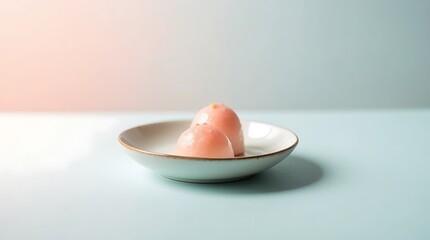 Minimal Japanese Wagashi Dessert on Ceramic Plate, Soft Pastel Luxury Food Scene