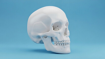 White Human Skull Model on Blue Background anatomical