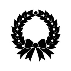 Ribbon Bow and Berries Silhouette Vector Illustration on White.