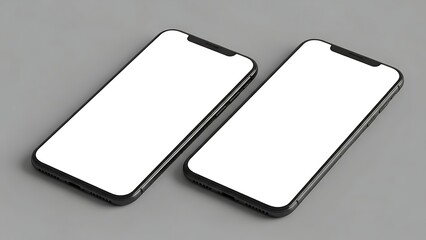 Two blank smartphone screens on a gray background for mockup or template purposes