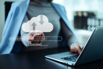 Modern cloud computing with data upload download technology, storage, security, and digital business solutions