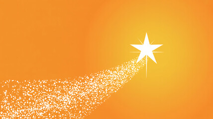 Shooting star streaks across vibrant orange background with sparkling trail