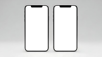 Two blank smartphone screens side by side on a gray background