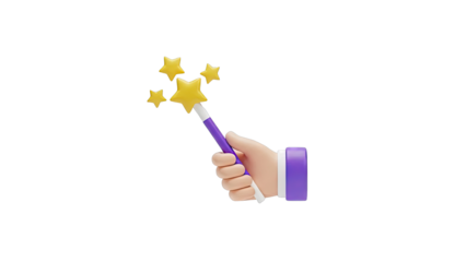 3D Hand Holding Magic Wand with Stars