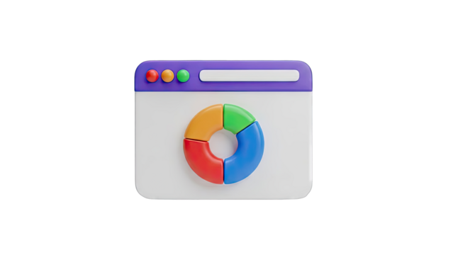3D Browser Window with Pie Chart and Traffic Lights - Powered by Adobe