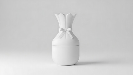 White Ceramic Vase with Ribbed Neck and Ribbon Tied Around It