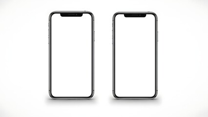 Two blank smartphone screens side by side on a white background