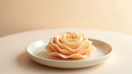 Elegant Floral Japanese Wagashi on Minimalist Plate, Soft Pastel Food Photography