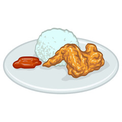 Crispy Fried Chicken Wing with Rice Illustration
