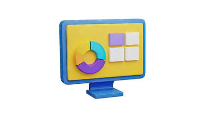 3D Monitor Displaying Pie Chart and Grid