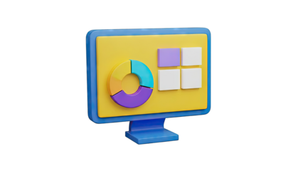 3D Monitor Displaying Pie Chart and Grid