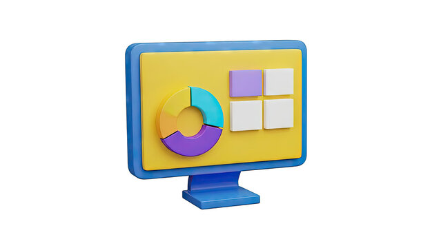 3D Monitor Displaying Pie Chart and Grid - Powered by Adobe