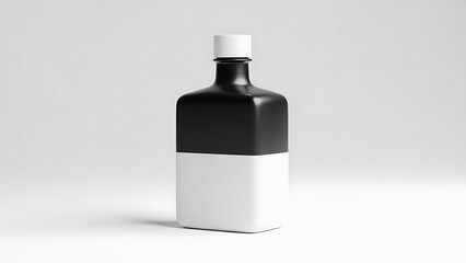 Black and white bottle with white cap on a plain background two-tone container