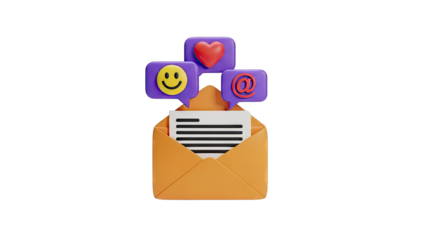 3D Render of Email Icon with Social Media Symbols
