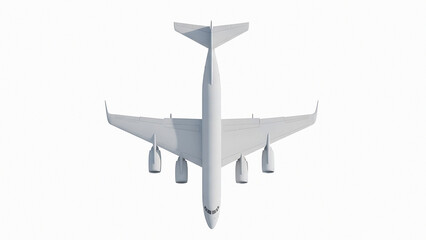 White jet airplane with four engines flying in the sky aircraft