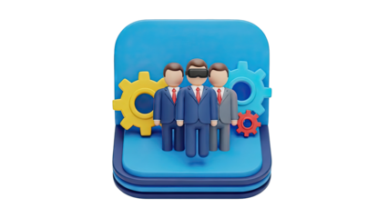 3D Icon of Business Team with VR Headset and Gears