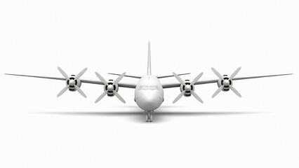 White Propeller Aircraft Front View with Four Engines airplane