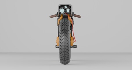 Custom motorcycle front view with exposed wiring and orange accents © ridho