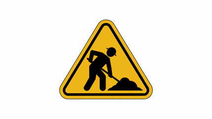 Road work ahead warning sign with worker silhouette
