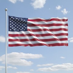 American flag waving in a clear blue sky with clouds Photo