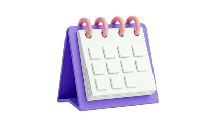 3D Render of a Purple Desk Calendar with Pink Rings