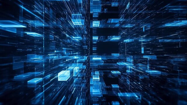 Abstract digital space with glowing cubes