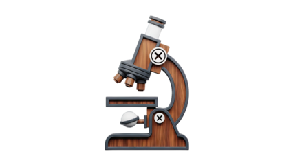 3D Render of a Wooden Microscope with 'X' Symbols