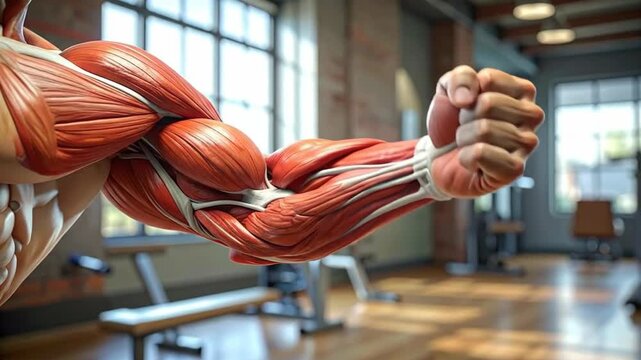 Anatomy of the Human Arm Muscles in a Gym Setting.