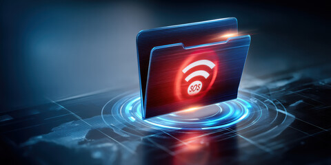 Futuristic digital technology folder handling fast wireless data transfer