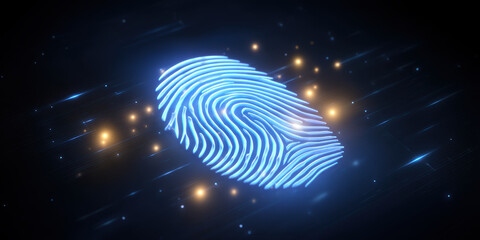 Futuristic digital fingerprint scan verifying secure data transfer access